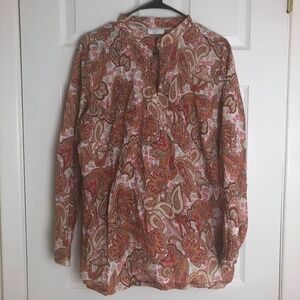 Charter Club Woman Red Paisley Popover Blouse Women Size M